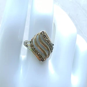 Anello cocktail vintage argento sterling 925 e marcasite dichiarazione vortice misura 7,5 - Foto 1 di 6