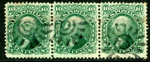 USA 1861 Washington 10¢ Green STRIP OF THREE Scott #68 Used N924 - Picture 1 of 6