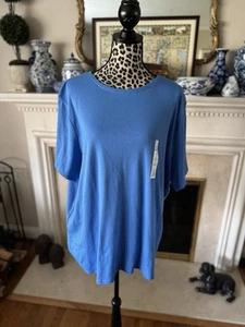 T-shirt Croft & Barrow maglia girocollo 100% cotone blu fiume Valen - 3X - nuova con etichette - Foto 1 di 8