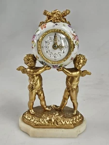 STUNNING SMALL FRENCH GILT METAL FIGURAL MANTEL CLOCK - Picture 1 of 24