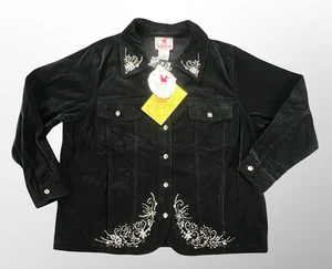 Quacker Factory Jacket Womens 1X Navy Blue Velour Rhinestone Embellished QVC - Picture 1 of 12