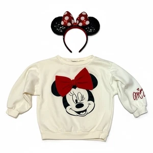 Set Felpa Disney Minnie Mouse Bambina 4 Fiocchi 3D + Paillettes Orecchie Minnie Bundle - Foto 1 di 16