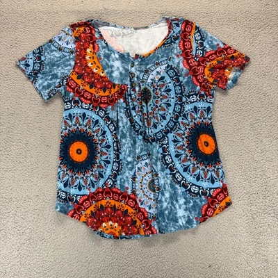 Blusa Top Henley de Manga Corta Multicolor Talla L Sin Marca para Mujer Foto 1 de 4