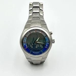Fossil Big Tic JR-8222 Watch Animated Blue Flame Silver Tone Quartz Analog 39mm - Picture 1 of 6