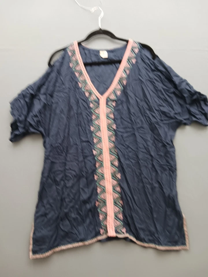 O'Neill Women Beach Cover-Up Size S Navy Geometric Embroidered Tunic - Image 1 of 4