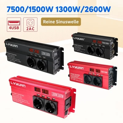 LVYUAN 1500W 2000W 2600W Auto Spannungswandler 12V auf 230V Wechselrichter 4USB 2LED