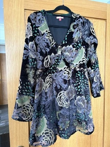 JOE BROWNS Talla 12 Negro Púrpura Floral Terciopelo Detalle Longline Túnica Top Otoño - Imagen 1 de 5
