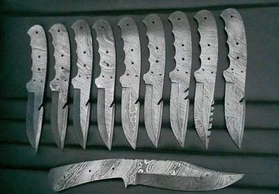Handmade Damascus Steel Lot of 10pcs Hunting Skinner Ready Blank Blade W/Sheath - Image 1 of 2