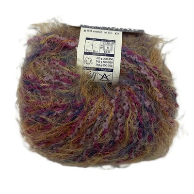 La Lana Mondial QUARK #866 Pinks Orange Black Novelty Boucle Fuzzy Yarn Skein - Image 1 of 4