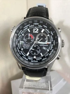 Citizen Herren Eco Drive Chronograph Weltzeit Lederband Uhr AT0365-56E - Bild 1 von 12