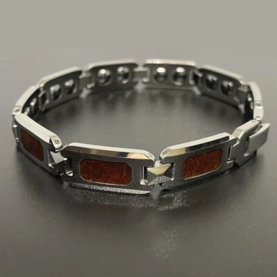10MM Mens Tungsten Carbide Bracelet Inlay Wood Health Magnet Pain Relief Bangle - Image 1 of 4