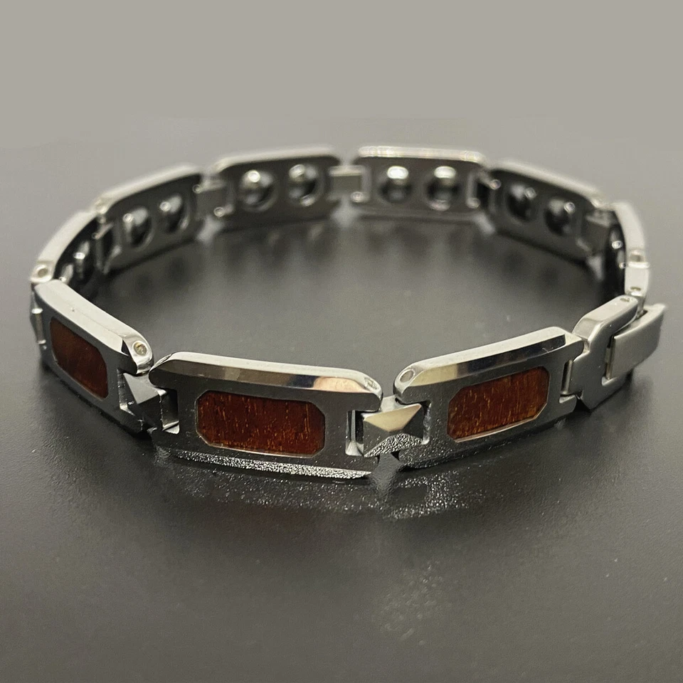 Brazalete de carburo de tungsteno de 10 mm para hombre con incrustación de madera imán para salud alivio del dolor Foto 1 de 4