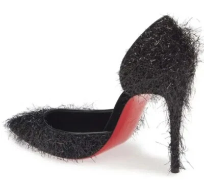 Christian Louboutin Iriza 100 Yeti Lurex Fluffy Heel Pump Sz 38.5 $845 - Image 1 of 4