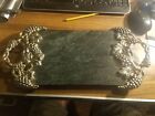 Green Granite Cutting Board Cheese Serving Tray Server Silver Handles Stone