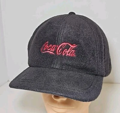 Vintage Coca Cola Black Microfiber Hat 2002 Olympics Retro Panel Hat Fuzzy Cozy - Image 1 of 4