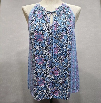 Camisa Halter Violeta Claire Para Mujer Pequeña Periwinkle Azul Floral Cuello Atado Hada Foto 1 de 4