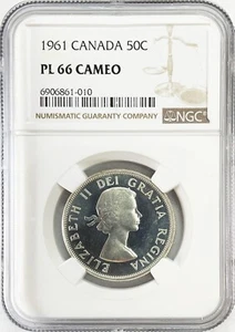 1961 SILVER CANADA 50 CENTS QUEEN ELIZABETH II COIN NGC PROOF LIKE 66 CAMEO - Picture 1 of 2