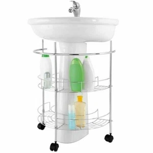 Estante por Debajo LAVABO de Acero 2 Estantes con Ruedas Ahorro de Espacio Baño - Imagen 1 de 3