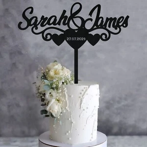 PERSONALISED Wedding Cake Topper Couple Name With Date Party Decoration Keepsake - Picture 1 of 6