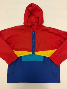 Vintage 80’s PROFILE ColorBlock 1/4 Zip/Snap Pullover Windbreaker Adult MED Hood - Picture 1 of 15