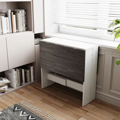 Drop Leaf Dining Table Large Folding Desk Space Saving Kitchen Dinner Breakfast - Image 1 of 4