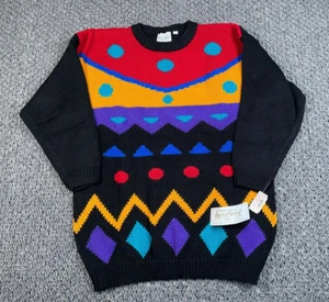 VTG 90s Oversized Abstract Pattern Sweater Women's Large Maternity Black Unworn - Picture 1 of 14