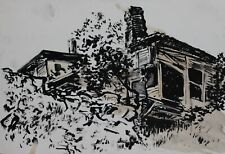Vintage ink drawing lovely old house landscape