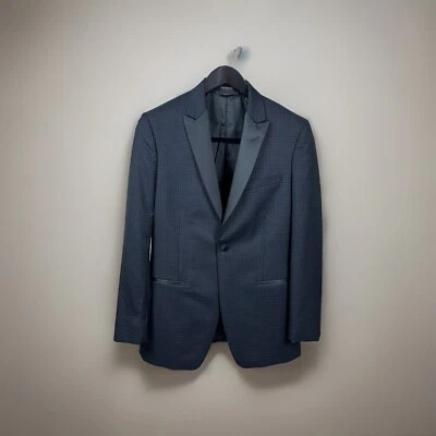 Abrigo Esmoquin IKE Evenings Azul Oscuro y Negro Lana a Cuadros 1 Botón 36R Foto 1 de 4