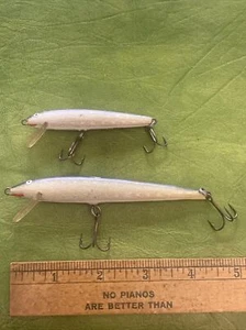 2 Vintage VERY Early RAPALA Finland Balsa Jerkbait Lure Star Foil Red Letters - Picture 1 of 11