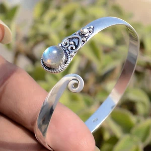Blue Fire Labradorite Gemstone Cuff Bracelet 925 Sterling Silver Handmade Bangle - Picture 1 of 8