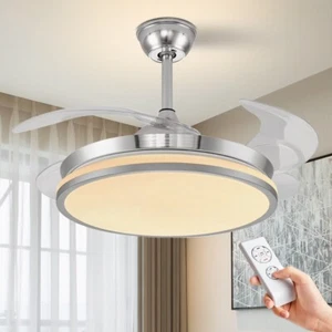 42" Retractable Ceiling Fan Light 3-Color LED Chandelier Remote Pendant Lamps - Picture 1 of 13