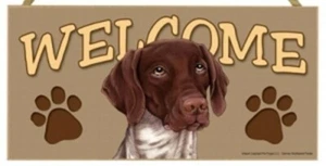 Targa insegna legno razza cane puntatore pelo corto tedesco Welcome nuova - Foto 1 di 1
