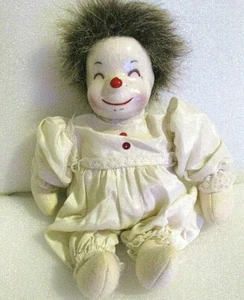 GIRL Clown Doll Ceramic Porcelain-Head, Cloth-Body 8" Long Vintage - - Picture 1 of 9