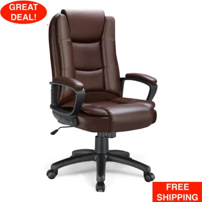 WALEAF Heavy Duty Leather Office Rolling Computer Chair High Back Executive Desk Brown