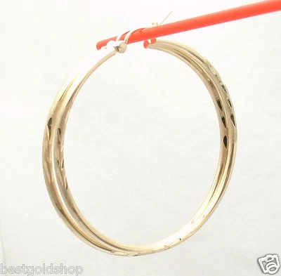 Серьги-кольца 2 дюйма 2 мм с большой бриллиантовой огранкой НАСТОЯЩЕЕ желтое золото 10 карат БЕСПЛАТНАЯ ДОСТАВКА - Изображение 1 из 4