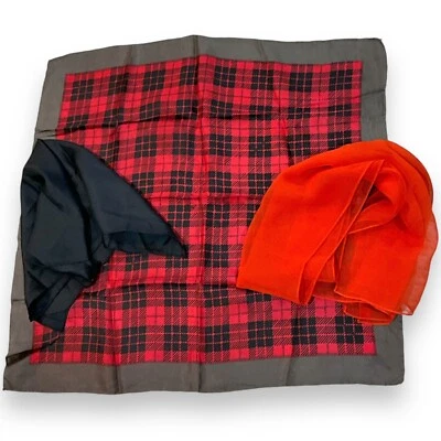 Lenços vintage de seda e chiffon, conjunto de 3 cachecóis bolsa de pescoço de cabelo meados do século - Imagem 1 de 4