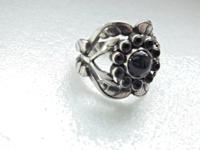Anel de prata esterlina Georg Jensen flor luar ágata preta #10 - Imagem 1 de 4