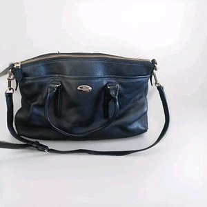 Borsa a mano Coach in pelle nera con ciottoli 2 cinghie borsetta accenti oro tracolla - Foto 1 di 13