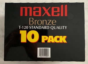 Cinta para casetas de video VHS Maxell T-120 bronce paquete de 10 en blanco sellado de 6 horas NUEVO - Imagen 1 de 6