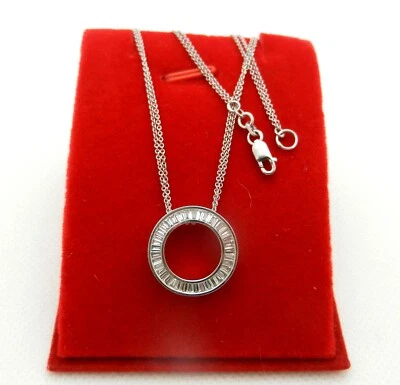 "Circle of Love" Pendant Necklace Diamond Baguette Slide in Solid 18k White Gold - Image 1 of 4