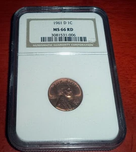 1961 D 1c Lincoln Memorial Cent NGC MS 66 RD - Picture 1 of 2
