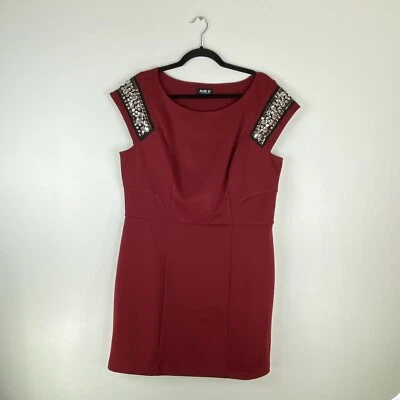 Vestido Allen B Schwartz X Grande Borgoña Rojo Piedras Preciosas Joya Hombro Fiesta Funda Foto 1 de 4