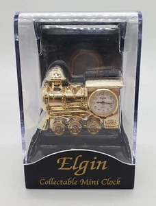Gold Tone Steam Locomotive Engine Mini Automotive Clock By Elgin - Rare! - Picture 1 of 7