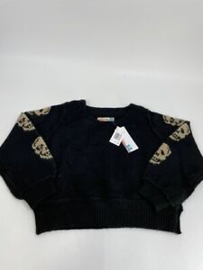 Vintage Havana Girls' Skull V Neck Sweater, Black, size L(14)