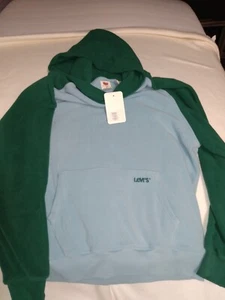 LEVI'S Hoodie Sweatshirt Mens size m Light blue/dark green Long Sleeve Pullover - Picture 1 of 3