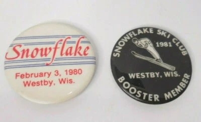 Snowflake Ski Club Resort Pinback Lot of 2 Westby Wisconsin 1980 1981  SD5 - Image 1 of 2