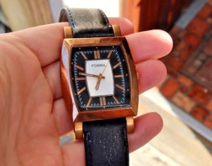 RARE Vintage Men's Fossil Watch Wristwatch Square FS-4347 Bronze Color LOOK WOW - Picture 1 of 5