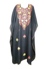 Women's Black Maxi CAFTAN Embroidered Cotton Kaftan Travel Resort Dresses 4XL