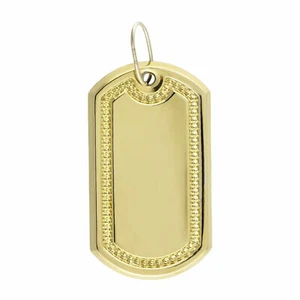 Dog Tag Plain Shiny Charm Pendant 10K Gold Bonded 925 - Picture 1 of 4