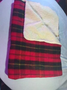 Red/Black Buffalo Plaid Throw Blanket w/Sherpa Fleece Backing ~ 48" X 68" - Picture 1 of 8
